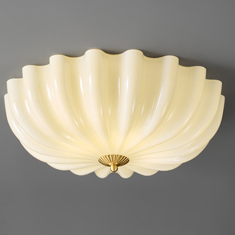Traditional French Glass Copper Petal Ruffled 3/4-Light Flush Mount Ceiling Light For Bedroom & Living Room Lumendat