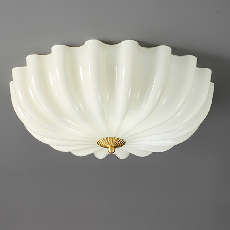 Traditional French Glass Copper Petal Ruffled 3/4-Light Flush Mount Ceiling Light For Bedroom & Living Room Lumendat