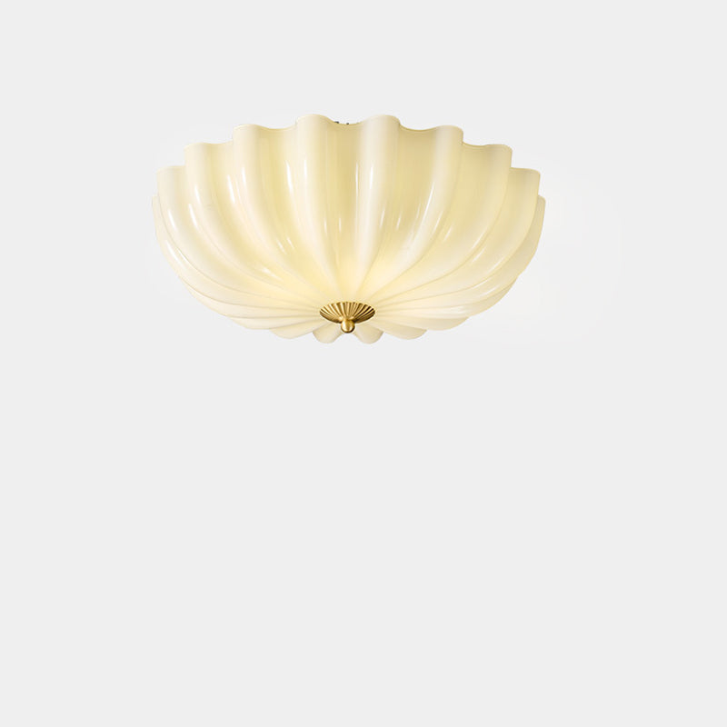 Traditional French Glass Copper Petal Ruffled 3/4-Light Flush Mount Ceiling Light For Bedroom & Living Room Lumendat