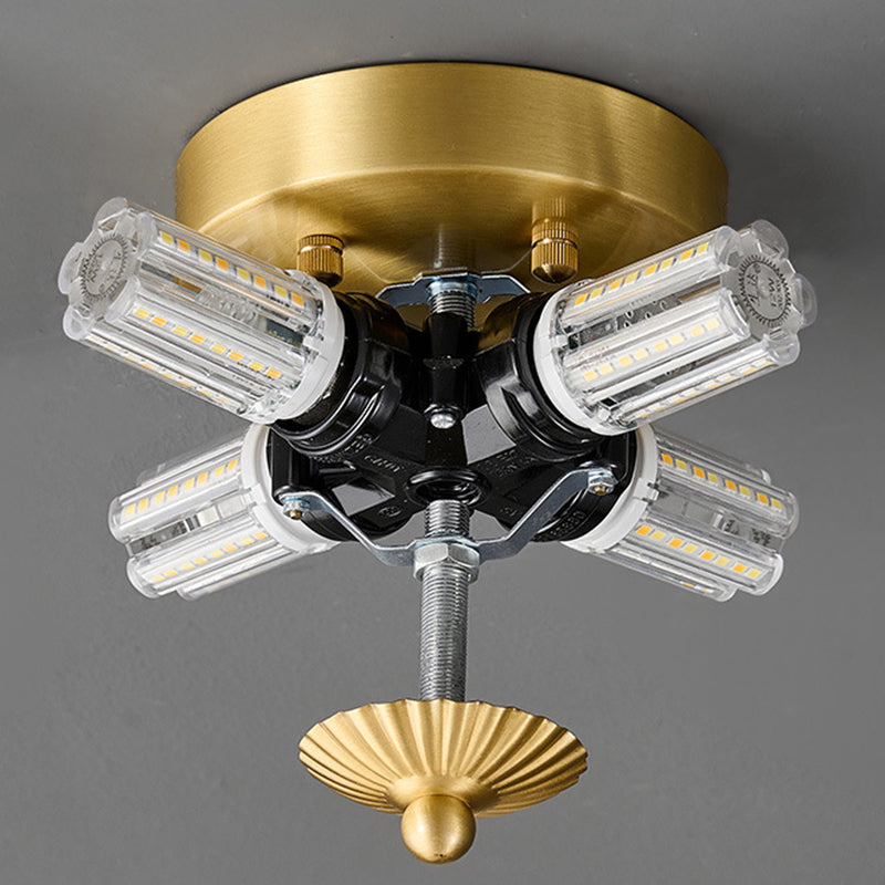 Traditional French Glass Copper Petal Ruffled 3/4-Light Flush Mount Ceiling Light For Bedroom & Living Room Lumendat