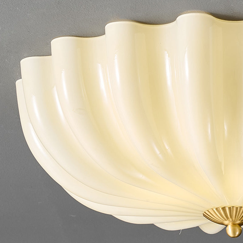 Traditional French Glass Copper Petal Ruffled 3/4-Light Flush Mount Ceiling Light For Bedroom & Living Room Lumendat