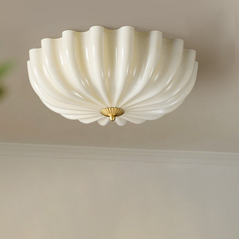 Traditional French Glass Copper Petal Ruffled 3/4-Light Flush Mount Ceiling Light For Bedroom & Living Room Lumendat