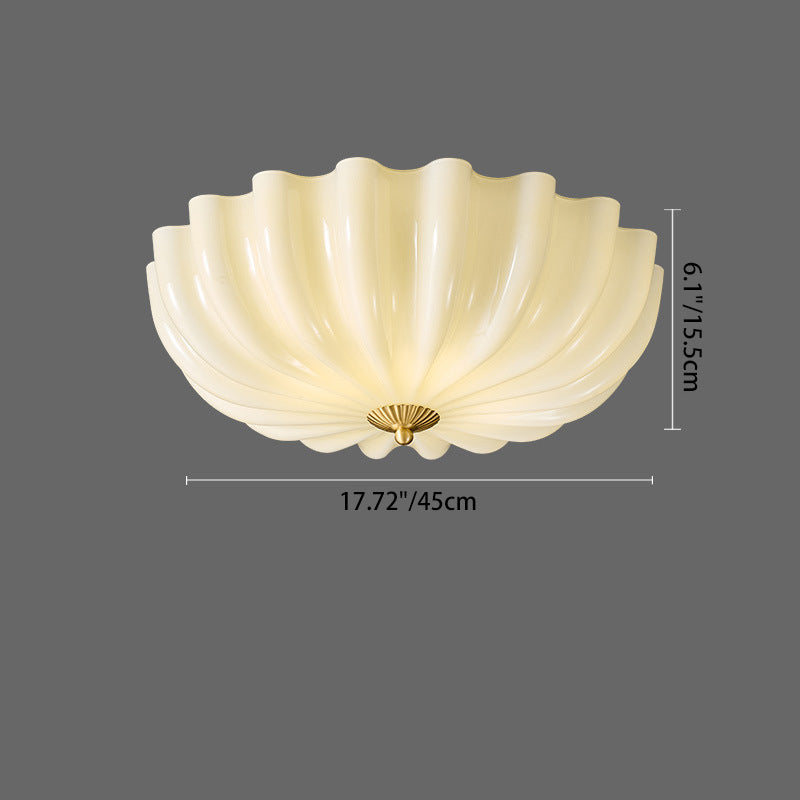 Traditional French Glass Copper Petal Ruffled 3/4-Light Flush Mount Ceiling Light For Bedroom & Living Room Lumendat