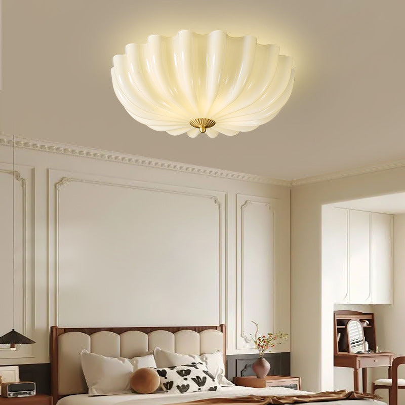 Traditional French Glass Copper Petal Ruffled 3/4-Light Flush Mount Ceiling Light For Bedroom & Living Room Lumendat