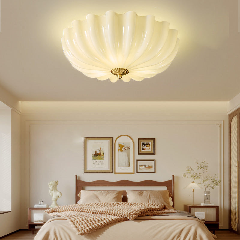 Traditional French Glass Copper Petal Ruffled 3/4-Light Flush Mount Ceiling Light For Bedroom & Living Room Lumendat