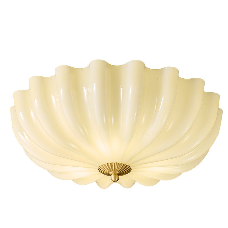 Traditional French Glass Copper Petal Ruffled 3/4-Light Flush Mount Ceiling Light For Bedroom & Living Room Lumendat