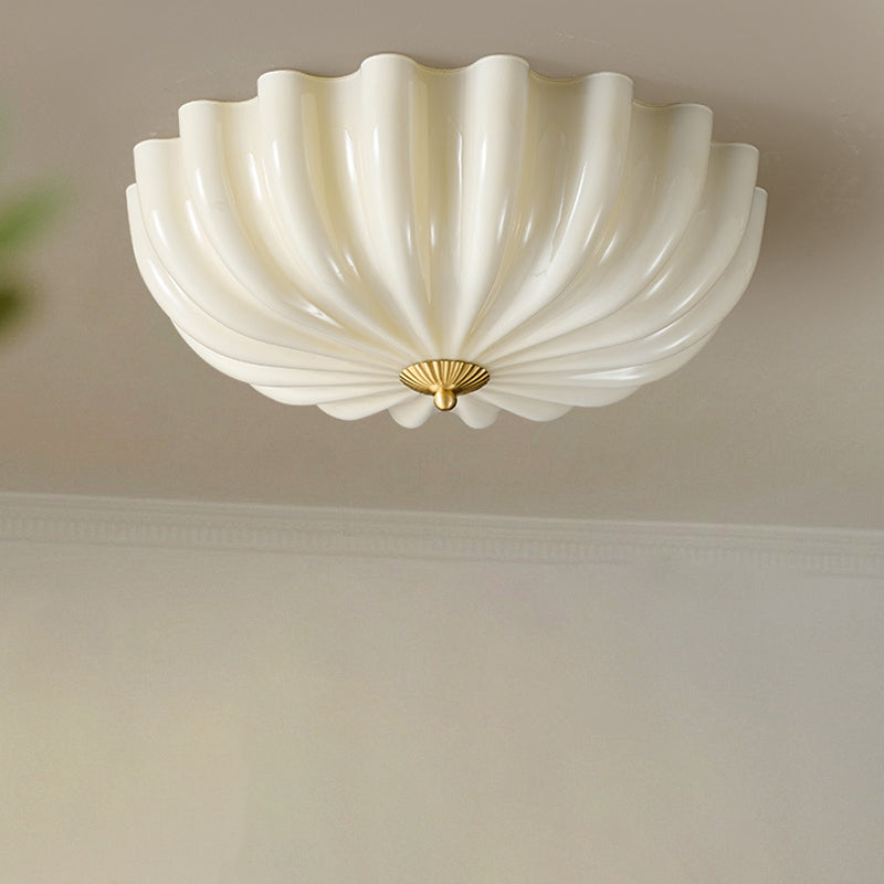Traditional French Glass Copper Petal Ruffled 3/4-Light Flush Mount Ceiling Light For Bedroom & Living Room Lumendat