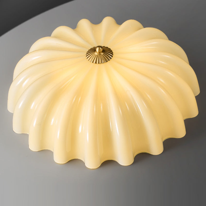 Traditional French Glass Copper Petal Ruffled 3/4-Light Flush Mount Ceiling Light For Bedroom & Living Room Lumendat