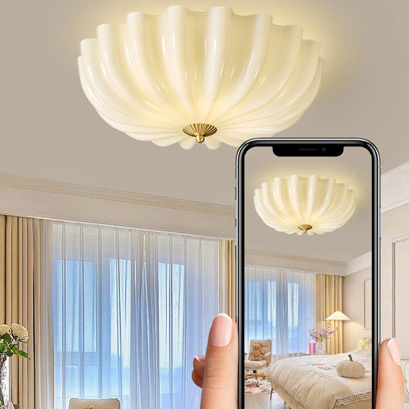 Traditional French Glass Copper Petal Ruffled 3/4-Light Flush Mount Ceiling Light For Bedroom & Living Room Lumendat