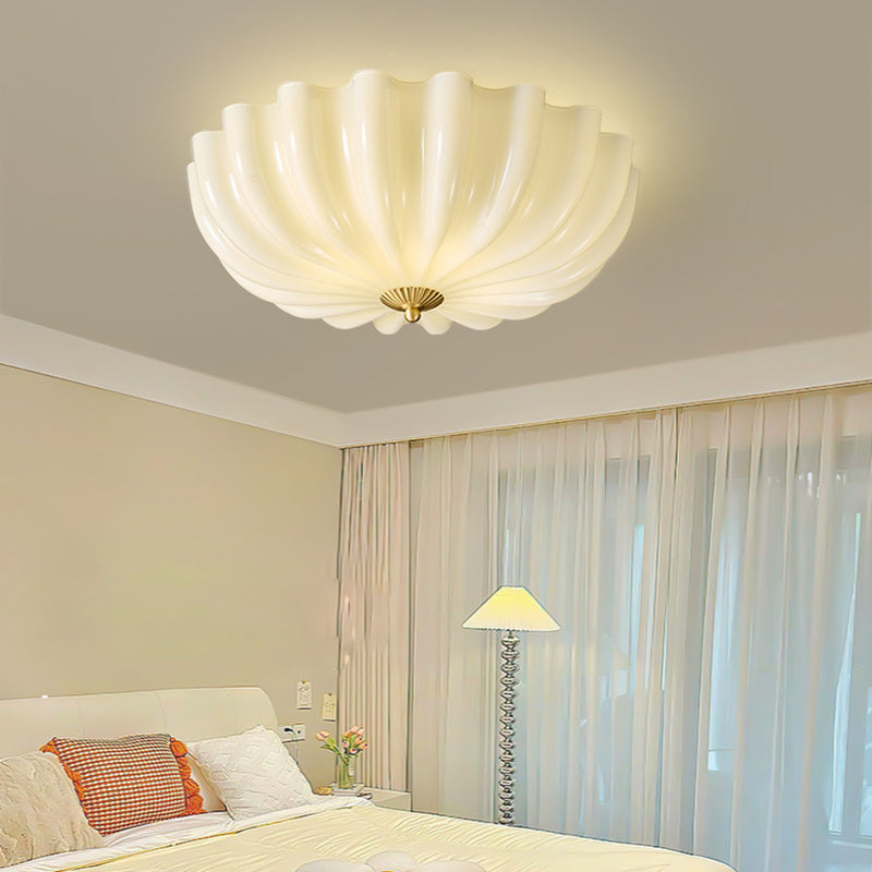 Traditional French Glass Copper Petal Ruffled 3/4-Light Flush Mount Ceiling Light For Bedroom & Living Room Lumendat