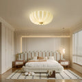 Traditional French Glass Copper Petal Ruffled 3/4-Light Flush Mount Ceiling Light For Bedroom & Living Room Lumendat