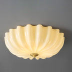 Traditional French Glass Copper Petal Ruffled 3/4-Light Flush Mount Ceiling Light For Bedroom & Living Room Lumendat
