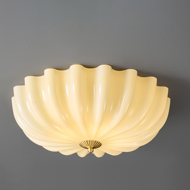 Traditional French Glass Copper Petal Ruffled 3/4-Light Flush Mount Ceiling Light For Bedroom & Living Room Lumendat