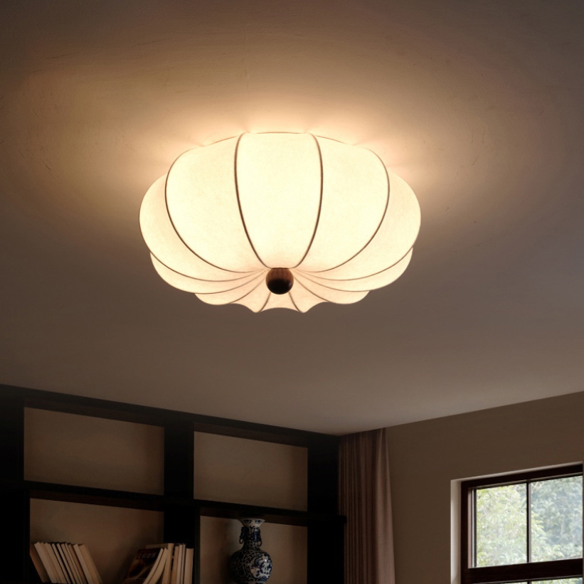 Traditional Chinese Silk Wood Pumpkin-Shaped LED Flush Mount Ceiling Light For Bedroom & Living Room Lumendat