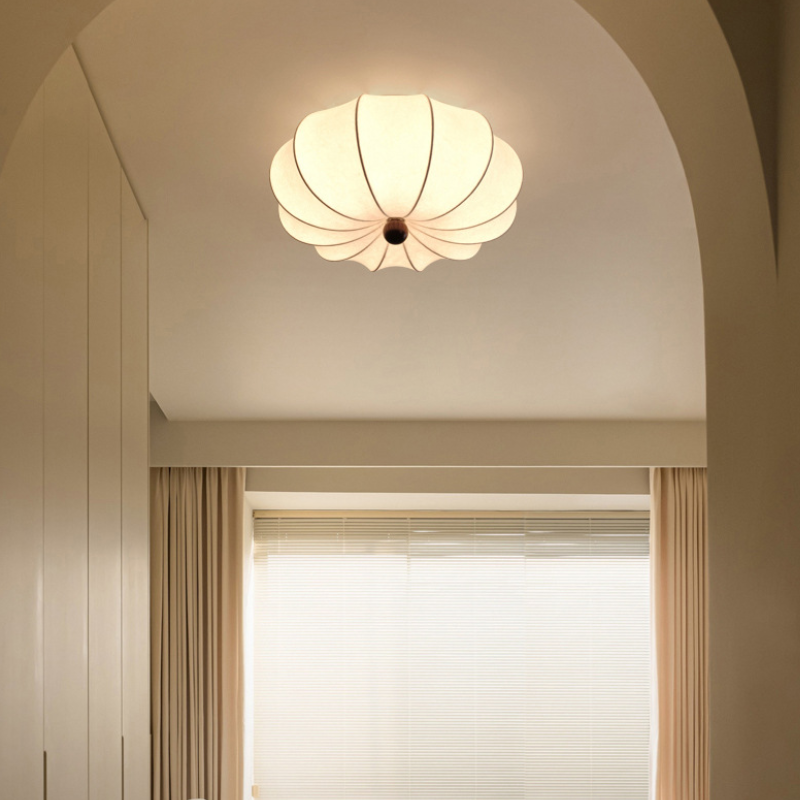 Traditional Chinese Silk Wood Pumpkin-Shaped LED Flush Mount Ceiling Light For Bedroom & Living Room Lumendat