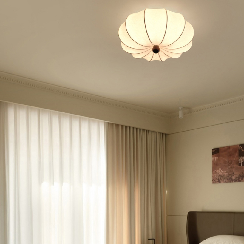 Traditional Chinese Silk Wood Pumpkin-Shaped LED Flush Mount Ceiling Light For Bedroom & Living Room Lumendat