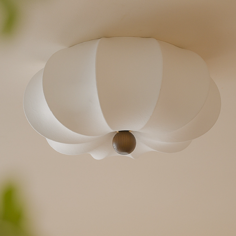 Traditional Chinese Silk Wood Pumpkin-Shaped LED Flush Mount Ceiling Light For Bedroom & Living Room Lumendat