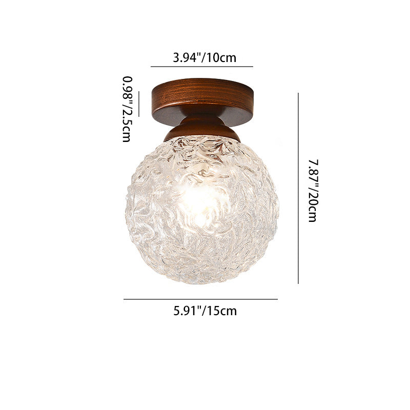 Traditional Vintage Glass Metal Globe Round 1-Light Semi-Flush Mount Ceiling Light For Bedroom & Living Room