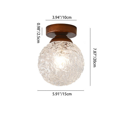 Traditional Vintage Glass Metal Globe Round 1-Light Semi-Flush Mount Ceiling Light For Bedroom & Living Room