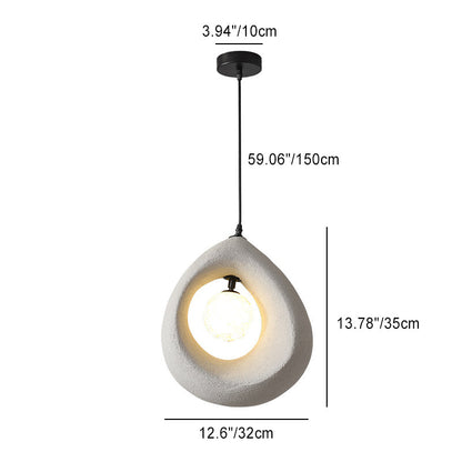 Traditional Vintage High-density Polystyrene Curved Egg-shaped 1-light Pendant Light for Bedroom & Living Room
