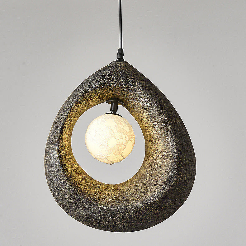 Traditional Vintage High-density Polystyrene Curved Egg-shaped 1-light Pendant Light for Bedroom & Living Room
