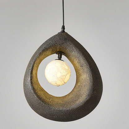 Traditional Vintage High-density Polystyrene Curved Egg-shaped 1-light Pendant Light for Bedroom & Living Room