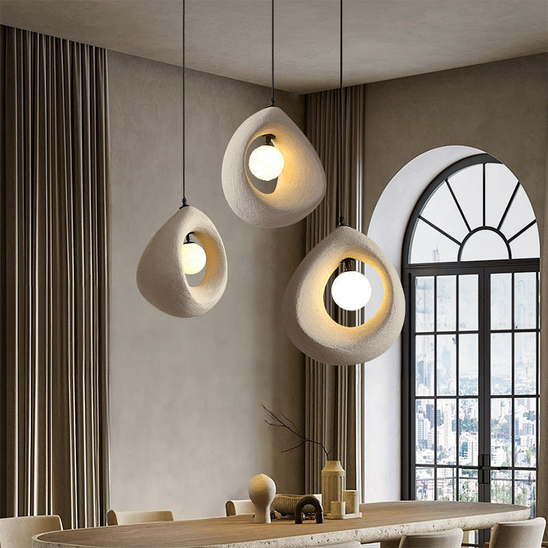 Traditional Vintage High-density Polystyrene Curved Egg-shaped 1-light Pendant Light for Bedroom & Living Room