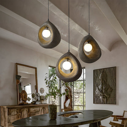 Traditional Vintage High-density Polystyrene Curved Egg-shaped 1-light Pendant Light for Bedroom & Living Room