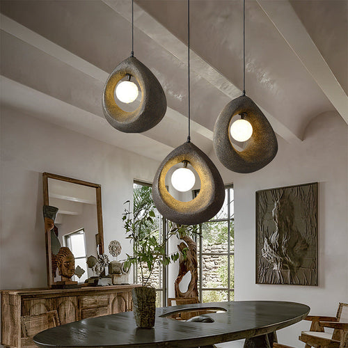 Traditional Vintage High-density Polystyrene Curved Egg-shaped 1-light Pendant Light for Bedroom & Living Room