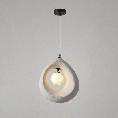 Traditional Vintage High-density Polystyrene Curved Egg-shaped 1-light Pendant Light for Bedroom & Living Room