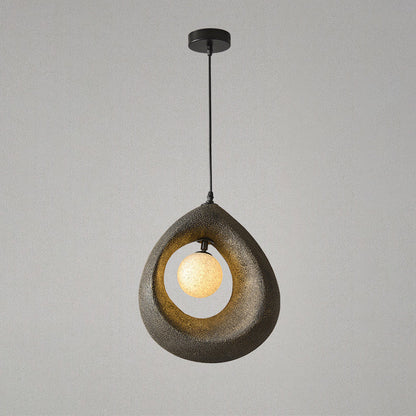 Traditional Vintage High-density Polystyrene Curved Egg-shaped 1-light Pendant Light for Bedroom & Living Room