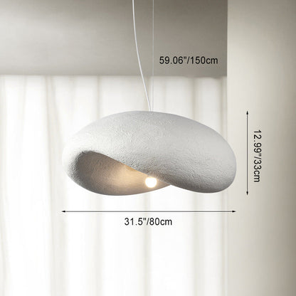 Traditional Japanese Polystyrene Irregular Curved Round 1-Light Pendant Light For Bedroom & Living Room