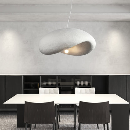 Traditional Japanese Polystyrene Irregular Curved Round 1-Light Pendant Light For Bedroom & Living Room