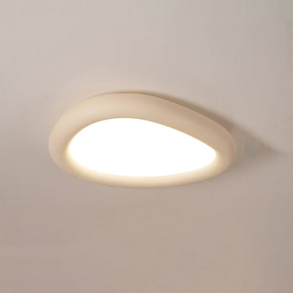 Modern Minimalist Diffuser Panel Resin Iron Pebble-Shaped LED Flush Mount Ceiling Light For Bedroom & Living Room