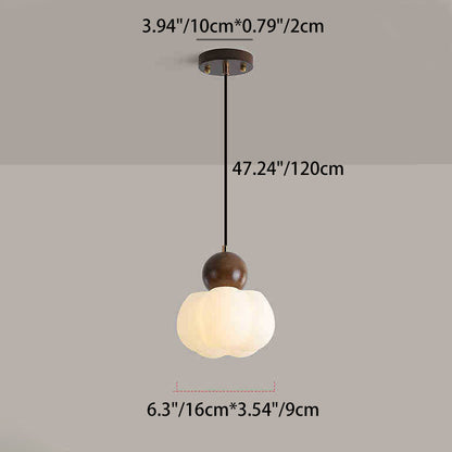 Traditional Japanese PE Metal Rubber Wood Round Pumpkin 1-Light Pendant Light For Bedroom & Living Room