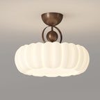 Modern Art Deco PE Iron Bubble Feather Round LED Semi-Flush Mount Ceiling Light For Bedroom & Living Room