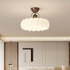Modern Art Deco PE Iron Bubble Feather Round LED Semi-Flush Mount Ceiling Light For Bedroom & Living Room