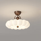 Modern Art Deco PE Iron Bubble Feather Round LED Semi-Flush Mount Ceiling Light For Bedroom & Living Room