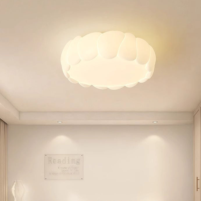 Contemporary Creative PE Iron Cream Bubble Round LED Flush Mount Ceiling Light For Bedroom & Living Room