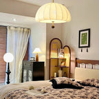 Traditional French Fabric Wood Metal Fan Pattern 3/5-Light Semi-Flush Mount Ceiling Light For Bedroom & Living Room