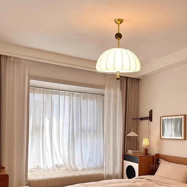 Traditional French Fabric Wood Metal Fan Pattern 3/5-Light Semi-Flush Mount Ceiling Light For Bedroom & Living Room