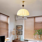Traditional French Fabric Wood Metal Fan Pattern 3/5-Light Semi-Flush Mount Ceiling Light For Bedroom & Living Room