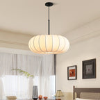 Traditional Japanese Faux Silk Iron Pumpkin Stripe 1/2/3-light Chandelier for Bedroom & Living Room BulbSquare