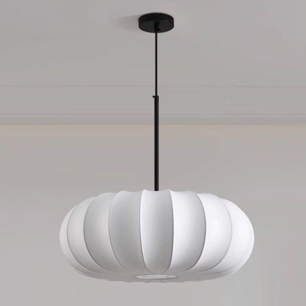 Traditional Japanese Faux Silk Iron Pumpkin Stripe 1/2/3-light Chandelier for Bedroom & Living Room BulbSquare