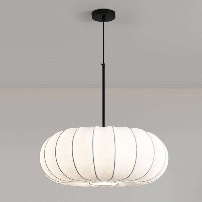 Traditional Japanese Faux Silk Iron Pumpkin Stripe 1/2/3-light Chandelier for Bedroom & Living Room BulbSquare