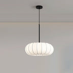 Traditional Japanese Faux Silk Iron Pumpkin Stripe 1/2/3-light Chandelier for Bedroom & Living Room BulbSquare