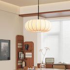 Traditional Japanese Faux Silk Iron Pumpkin Stripe 1/2/3-light Chandelier for Bedroom & Living Room BulbSquare