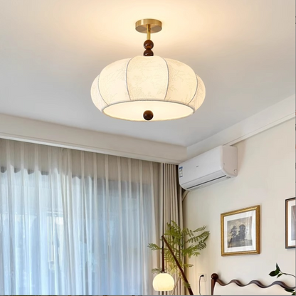 Traditional Vintage Metal Wood Fabric Flat Globe 4/5-light Semi-flush Mount Ceiling Light for Bedroom & Living Room