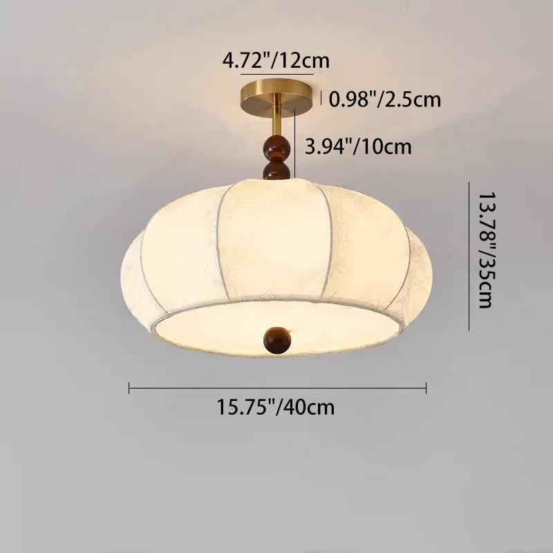 Traditional Vintage Metal Wood Fabric Flat Globe 4/5-light Semi-flush Mount Ceiling Light for Bedroom & Living Room