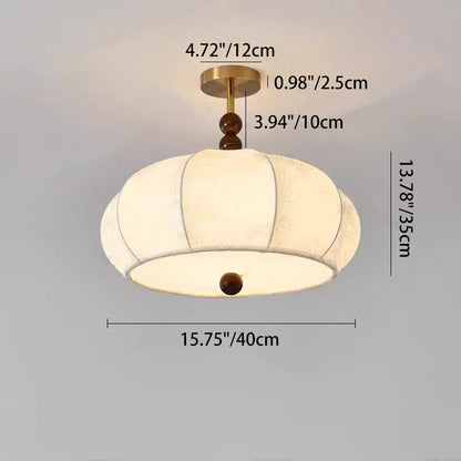 Traditional Vintage Metal Wood Fabric Flat Globe 4/5-light Semi-flush Mount Ceiling Light for Bedroom & Living Room